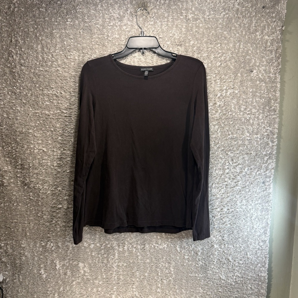 Eileen Fisher Brown Long Sleeve Brown Top Small Casual Preppy Quiet Luxury